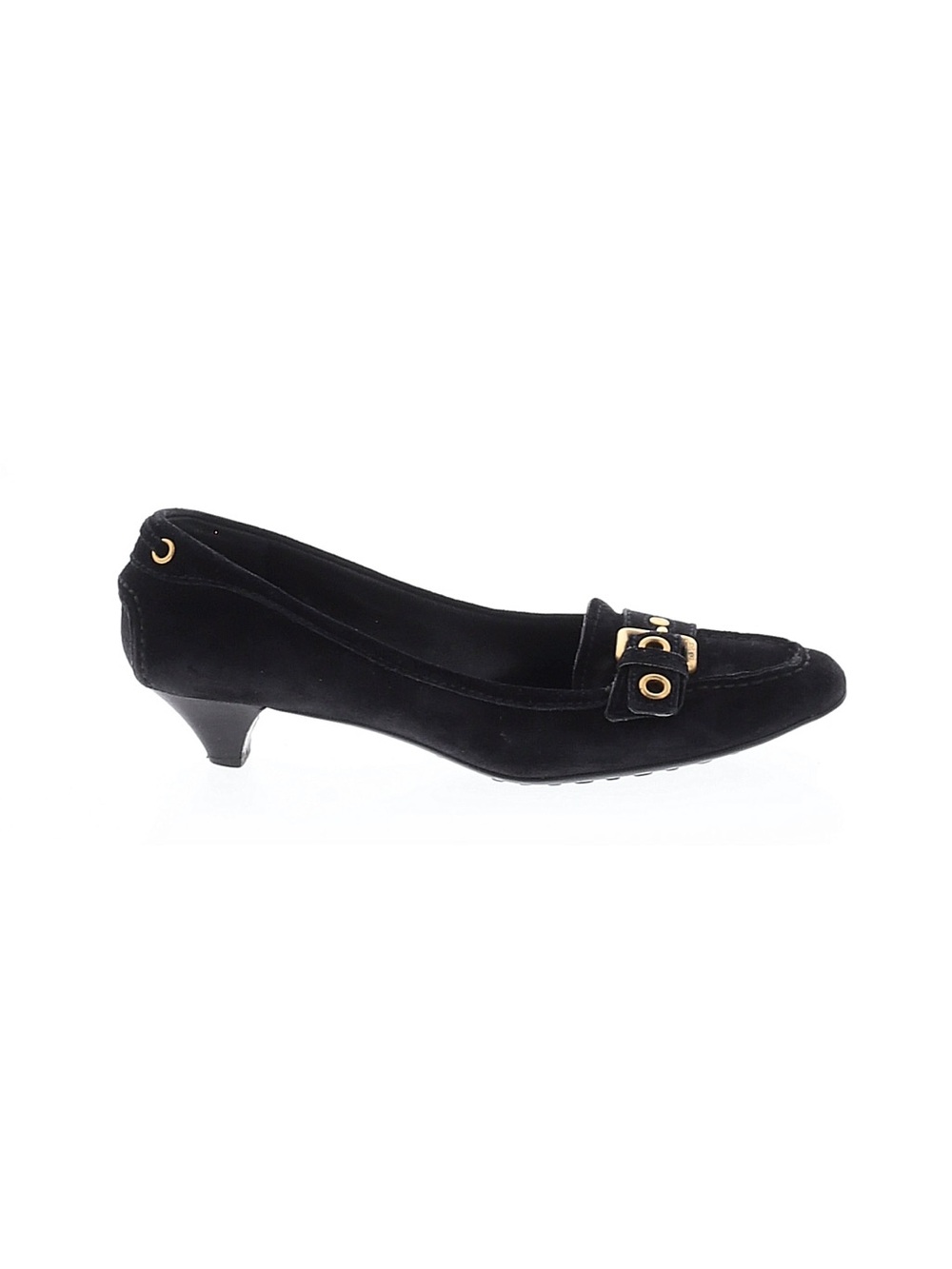 Prada The Original Car Shoe Black Suede Kitten Heel Loafer with Gold Hardware